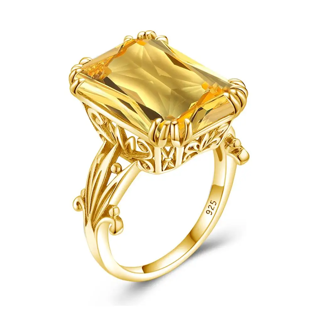 Luxury Shiny 13*18mm Big Rectangle Citrine Ring For Women With Stone Solid 925 Sterling Silver Female jewelry Trend Delicate Hot