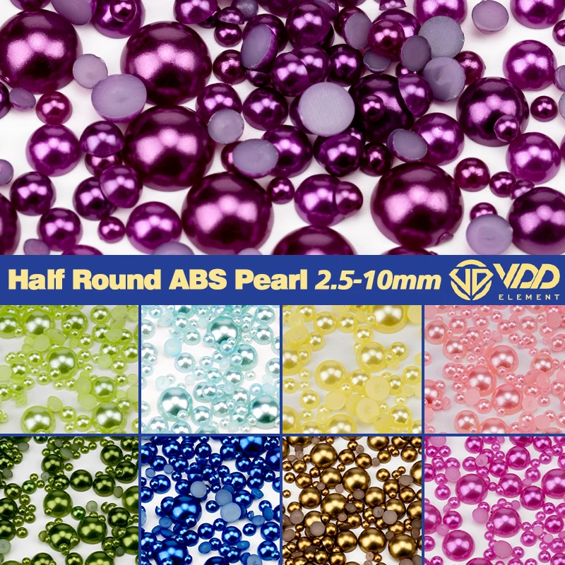 VDD 2.5/3/4/5/6/8/10mm/Mix Size Multicolor ABS Imitation Pearls Half Round Flatback Beads For DIY Craft Nail Art Decorative