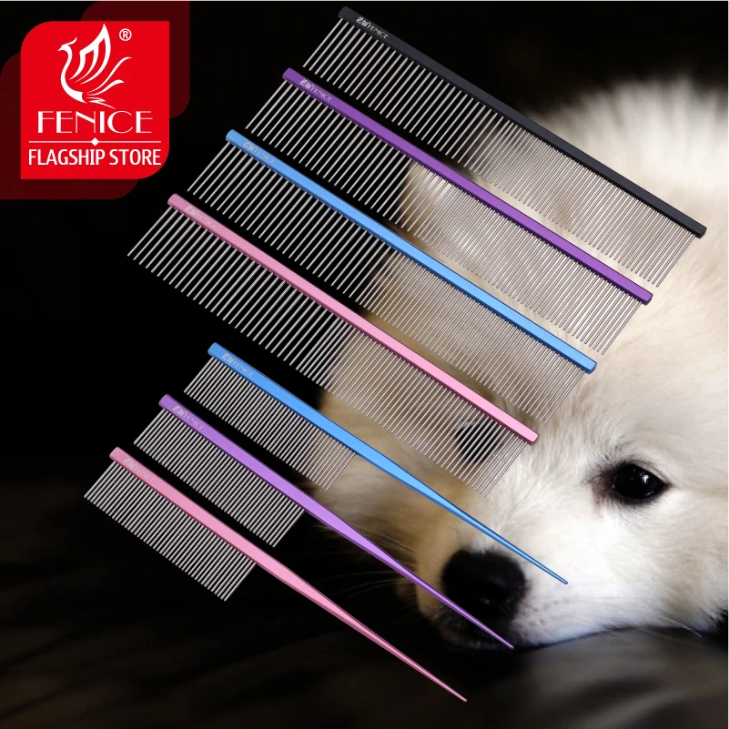 Fenice Pet Grooming Comb for Dog Metal Tail Comb Cat Animals Groomer Tools Blue/Purple/Pink/Black Comb for Groomer Stylist