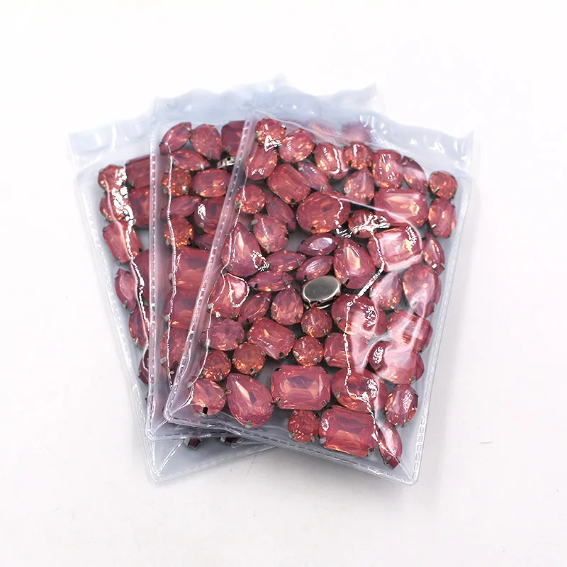 NEW  50pcs / bag mixed shape resin Pink rhinestones faltback sew on rhinestone clothing earrings necklace accessories