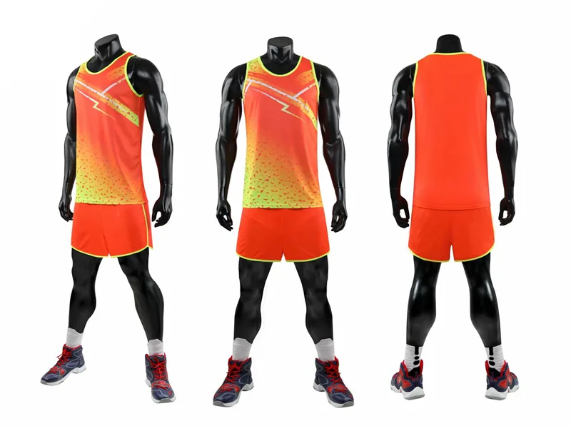 Fashion Men Women Vest+Shorts Breathable Track field Competition Sportswear Sprint Running suit Marathon Clothes Running Sets