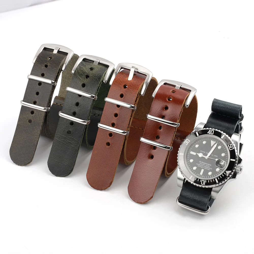 Onthelevel Premium Leather Long Strap 20mm 22mm Watch Strap Brown Black Green Classical Wristband Watch Accessories #C