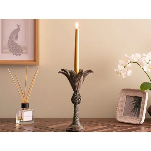 English Home Chic Palm Polyresin Candlestick 15,7x15,7x24,5 Cm Coffee-Gree