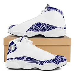 Blue Ethnic Polynesian Samoa Tribal Style Boy Sneakers Running Shoes Custom Ball Sports Team Logo Men's Basketball Sports Shoes