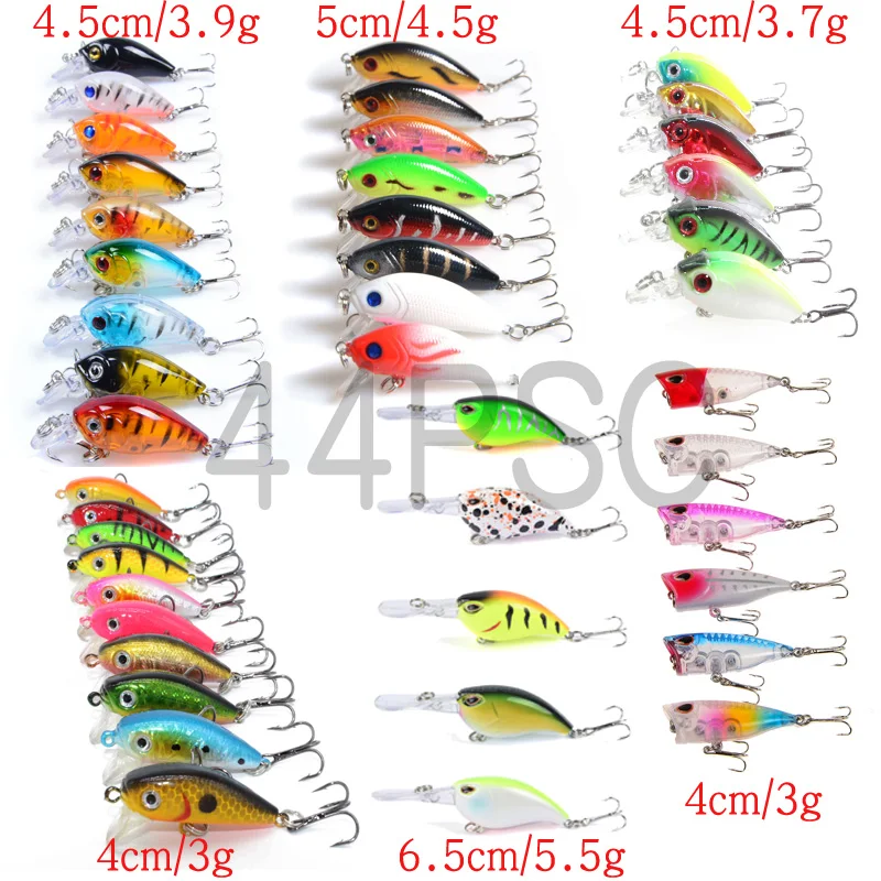 

44 Pcs Mixed Fishing Lure Bait Set Kit Wobbler Crankbait Swimbait With Treble Hook Sea Fishing Tools pesca Drop shipping