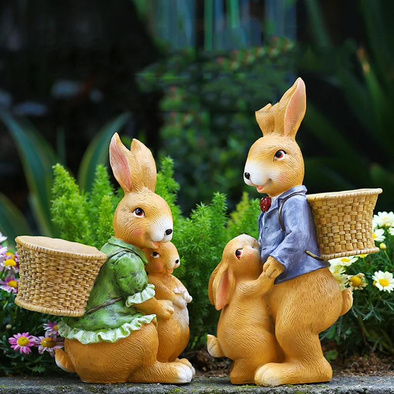 

Home Simulation Cute Resin Rabbit Flower Pot Sculpture Outdoor Courtyard Figurines Crafts Garden Villa Furnishings Decoration