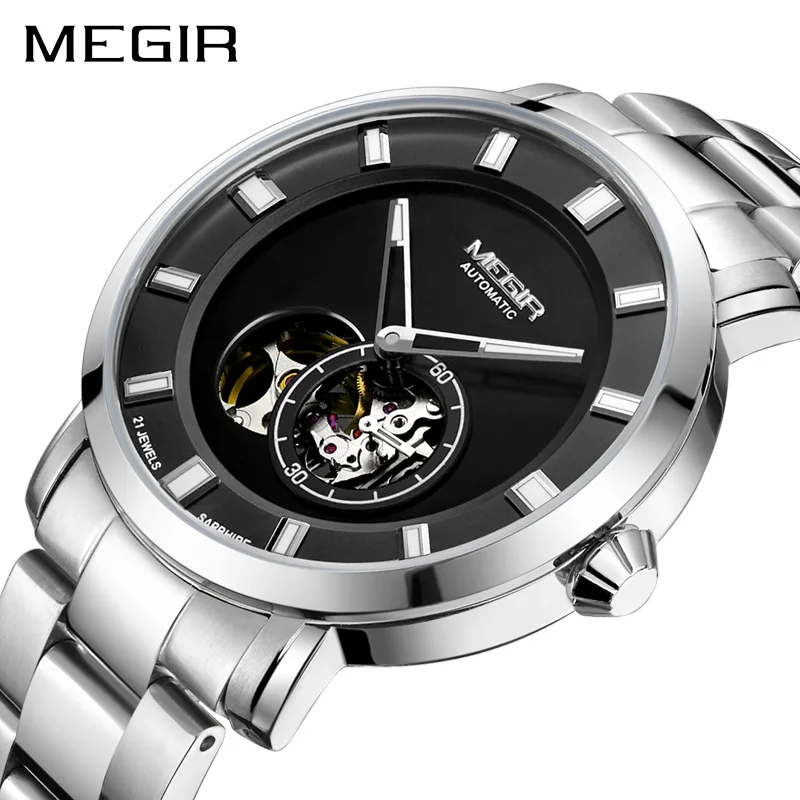 

MEGIR New Men Skeleton Automatic Business WristWatches Japan Miyota Mechanical Movement Stainless Steel Clock Relogio Masculino