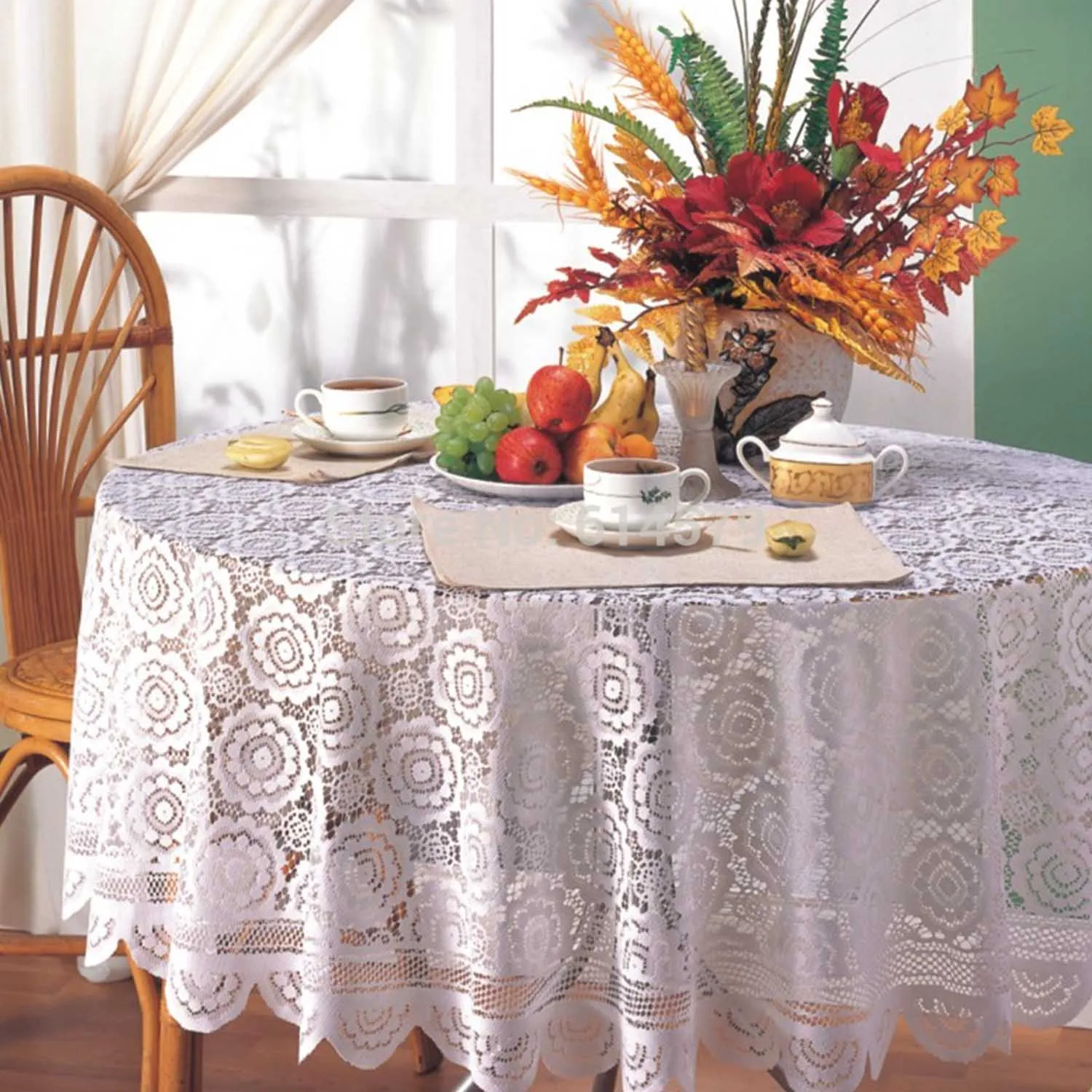 180cm Fashion Polyester Lace Round Tablecloth Table Cloth for Home Microwave Wedding Restaurant Christmas Party Festive Carnival