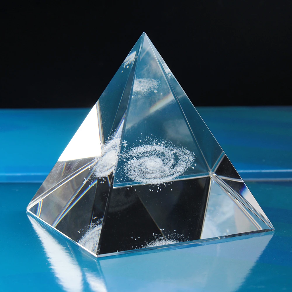 Crystal Pyramid 3D Laser Engraved Galaxy Glass Pyramid Fengshui Figurine Home Decoration Accessories for Living Room