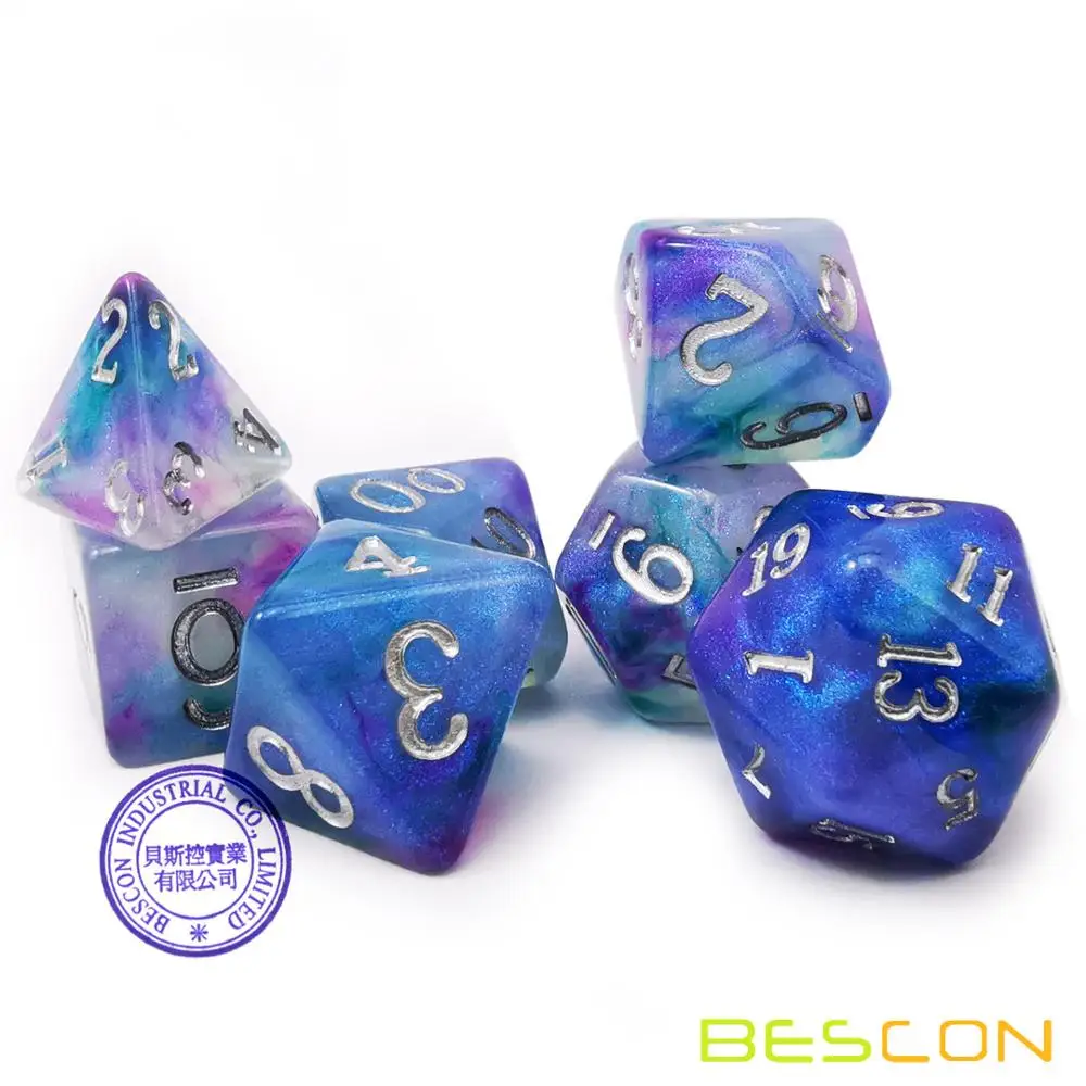 Bescon Magical Stone Dice Set Series, 7pcs Polyhedral RPG Dice Set Fairy Spirit, RoseQuartz, Gold Ore, Dragon Eyes