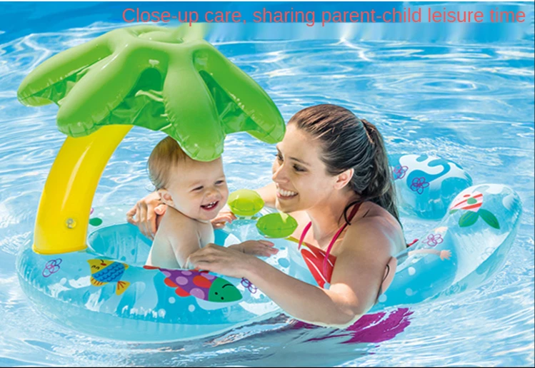 Mother-child Interaction Swimming Seat with Leaf Cover Thickened Inflatable Swimming Ring Parent-child Water-Playing