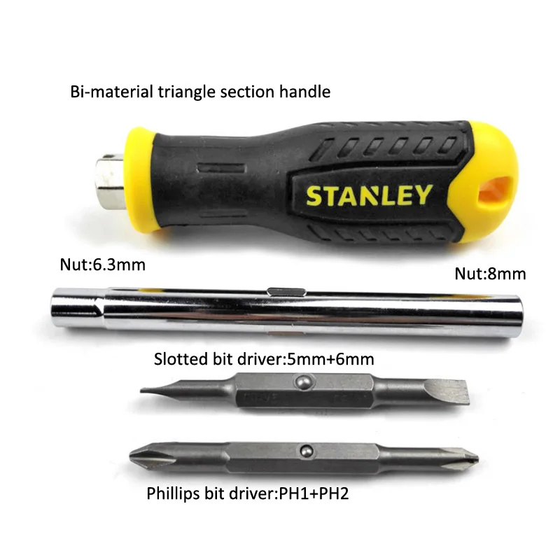 Stanley 1-piece 6 function multitool screwdriver kit with replacement magnet bits  6-in-1 precision scerwdriver hand tools