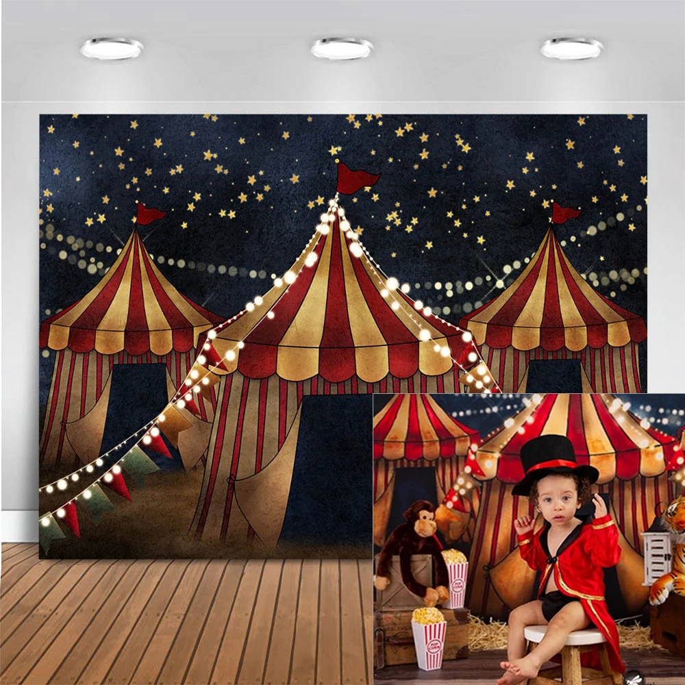 Circus Backdrop Birthday Newborn Birthday Party Photography Backdrops Old Red White Striped Tent Elephant Photo Background