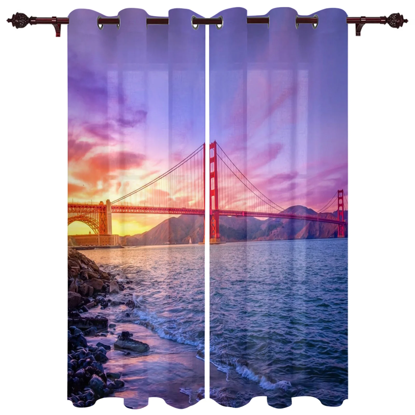 The Sea Golden Gate Bridge Kitchen Curtain Kids Bedroom Living Room Balcony French Windows Curtain Fabric Pergola Bathroom