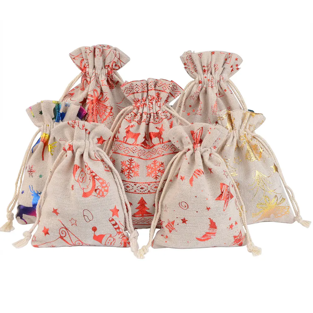 5pcs/lot 10x14/13x18cm Christmas Gifts Bag Drawstring Pouches Multi-pattern For Christmas,Party,Candy,Gift Packing