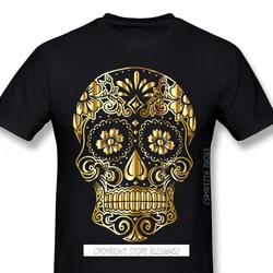 Mexican Sugar Skull Funny 2021 Popular New Arrival TShirt Gold Sugar Skull Oversize Cotton Shirt For Men T-Shirt