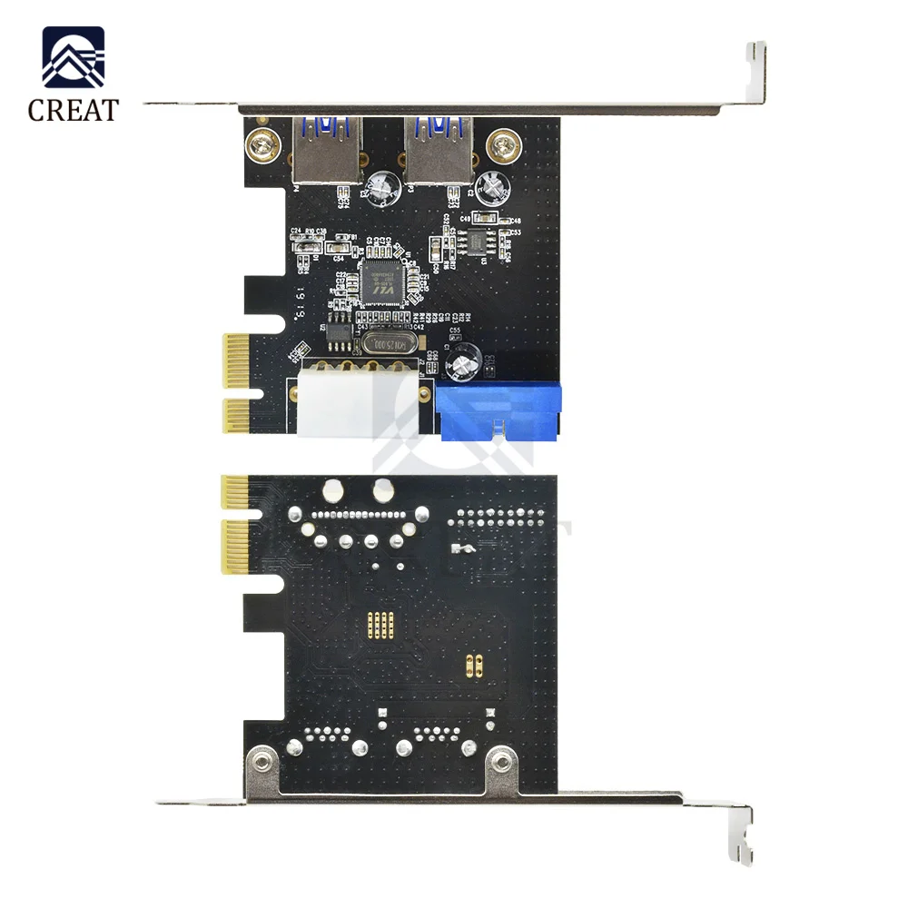 PCI 2 Ports Express USB 3.0 Front Panel with 4-Pin & 20 Pin Control Card Adapter 5Gbps Speed 4-pin Molex Power Plug-N-Play DIY