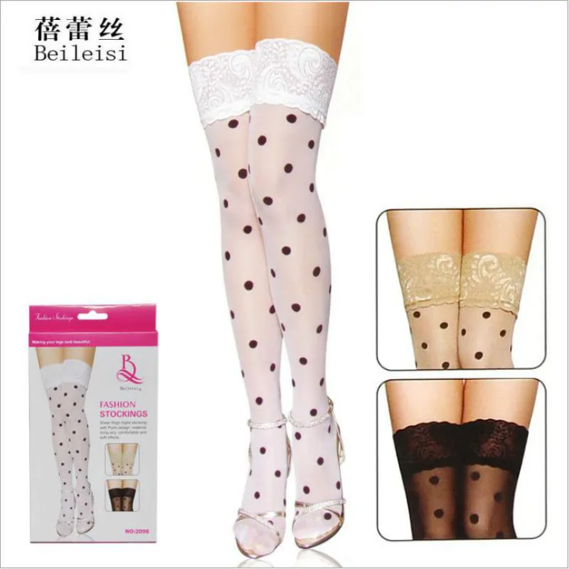 women's Ladies Black Velvet 20 Denier Polka Dot stockings Sheer Big Spots Spotty