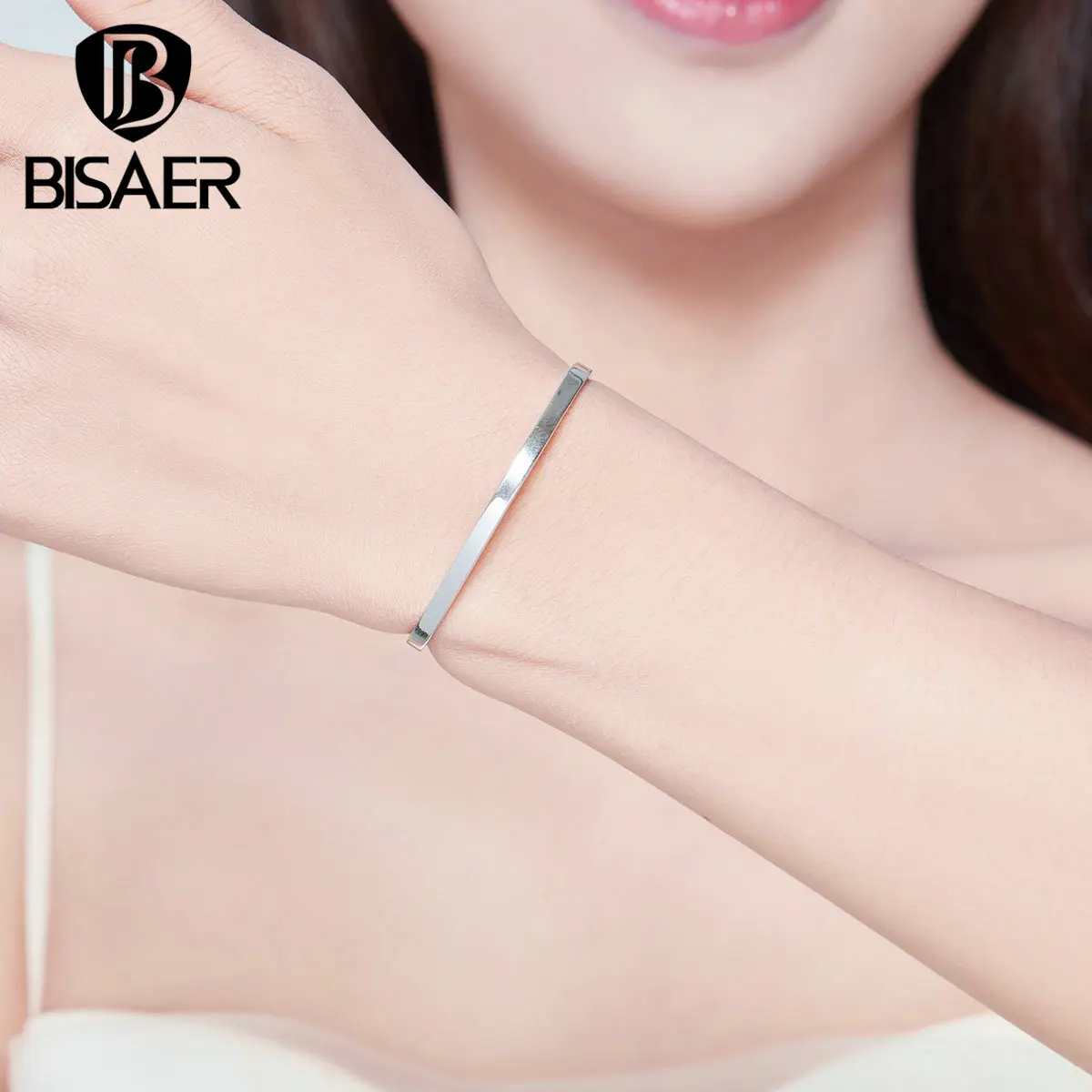 Cuff Bangles BISAER 925 Sterling Silver Nothing Is Impossible Women Cuff Bangles Bracelets For Women Brave Silver Jewelry ECB160