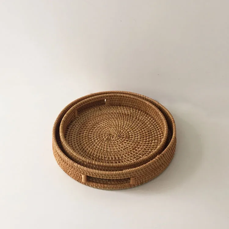 

Environmentally Friendly Autumn Rattan Hand Woven Discs, Home Rattan Tea Tray,Tea Plate, Rattan Grass Snack Nut Storage Basket