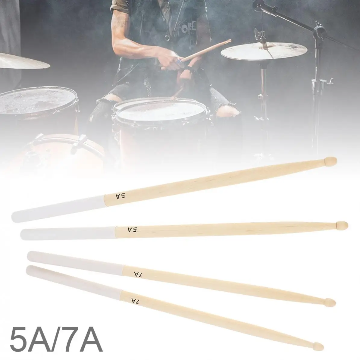 1 Pair 5A / 7A Professional Maple Drumsticks Wood Drum Sticks with Non-slip Rubber Handle Cover for beginners