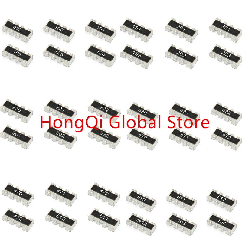 100 Buah 0603*4 8P4R 2*4P SMD Network Resistor Array 0ohm 1 10 100 Ohm 1K 10K 100K 1M 101 102 103 104 105