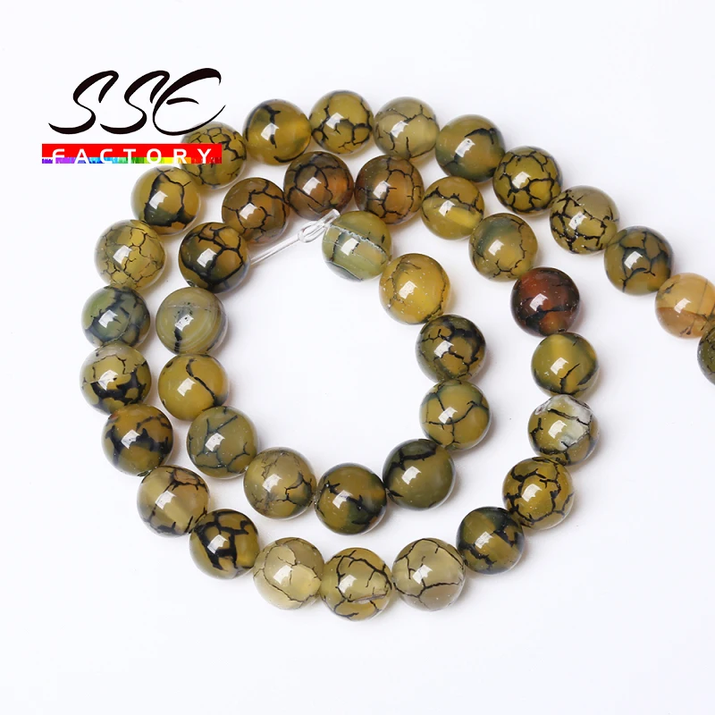 Wholesale Yellow Black Dragon Vein Agates Round Loose Beads Natural Stone Beads 15'' For Making Jewelry DIY Bracelet 6 8 10 12MM