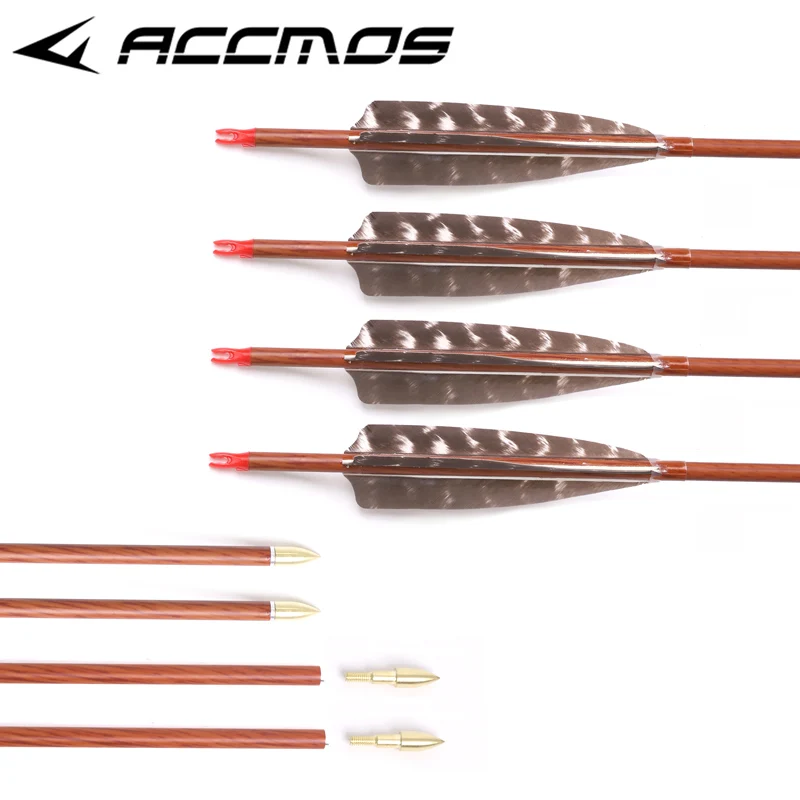 6/12pcs 32 inch Wood Skin Pure Carbon Arrows Spine 400 450 500 600 With 5\