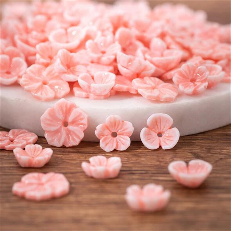 50pcs/lot new pink flower resin beads for diy hair clip jewelry making accessories imitation shell loose beads with hole