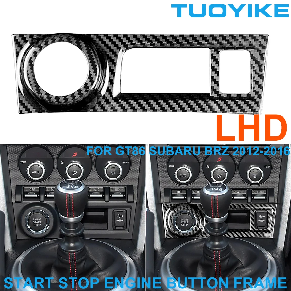 LHD Car Styling Real Carbon Fiber Interior Start Stop Engine Button Frame Cover Trim Panel For Toyota GT86 Subaru BRZ 2012-2016