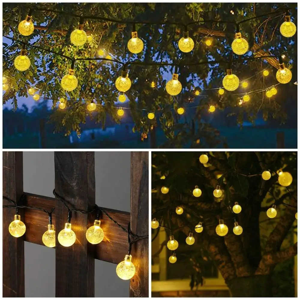 5m 10m Globe Solar String Lights LED Outdoor Bulb String Lights Waterproof Patio Lights for Garden Gazebo Yard Outdoors Decorati