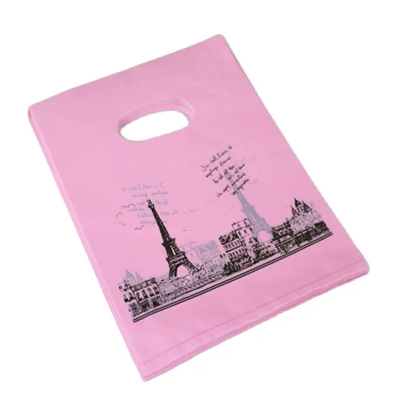 

Hot Sale European Style Wholesale 100pcs/lot 15*20cm Pink Eiffel Tower Packaging Bags Plastic Christmas Gift Bags