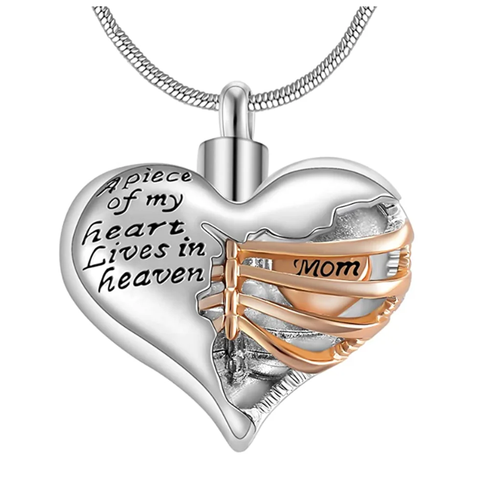 A Piece of My Heart Lives in Heaven Memorial Urn Heart Cremation Necklace,Men/Women Pendant Keepsake Jewelry