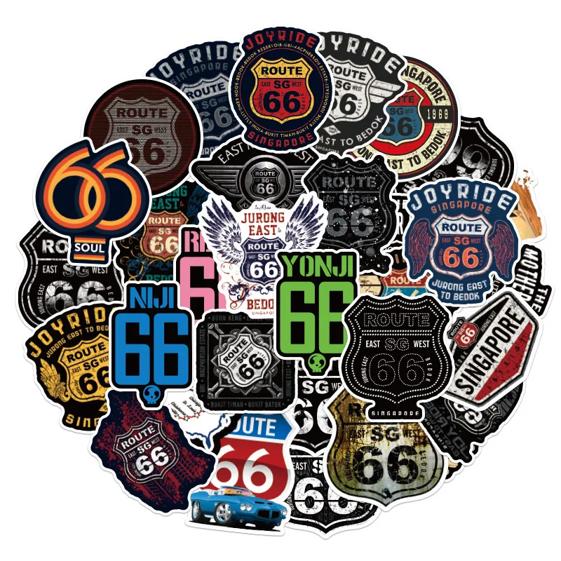 10/30/50PCS Route 66 the Main Street of America Stickers  Laptop Guitar Luggage Phone Bike Cool Graffiti Sticker Decal Kid Toys