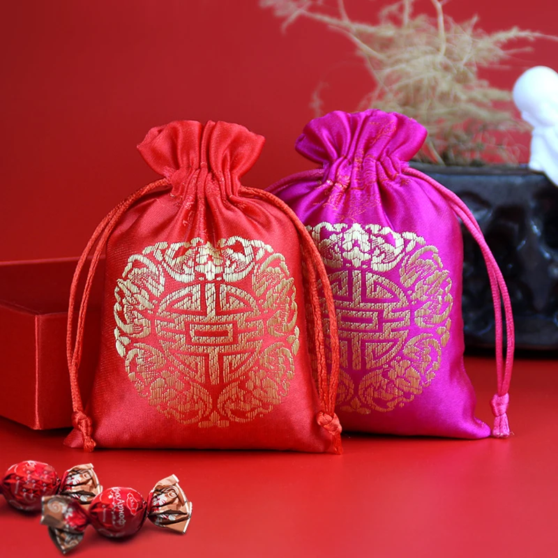 Chinese Style Cloth Bag Brocade Necklace Bracelet Jewelry Candy Snacks Wedding Gift Bag Ethnic Style Home Storage New Year Bags