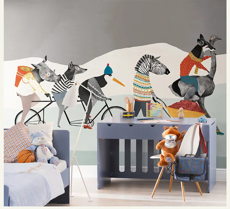 

Bacal Large Cute Animals by Bike 3d Cartoon Wallpaper for Walls Baby Room 3d Wall Paper Photo Murals 3D Home Decor Sticker