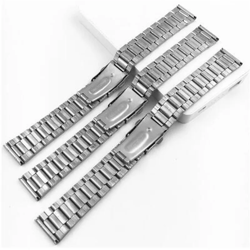 Stainless Steel 12/14/16/18/20/22mm Watch Strap Wrist Bracelet Silver Color Metal Watchband with Folding Clasp for Men Women