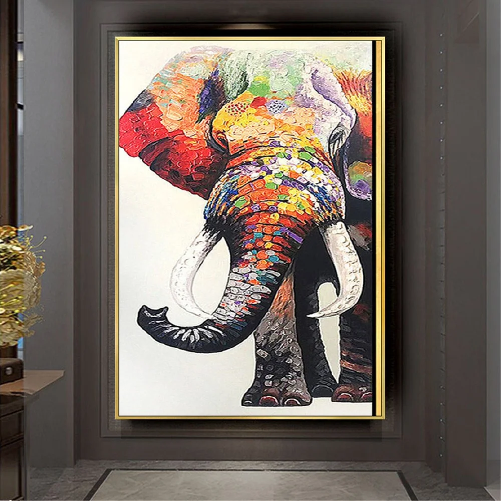 Steady Hand-Painted Oil Painting Black Africa Elephants Wild Animals Canvas Picture Scandinavia Cuadros Wall Art For Living Room