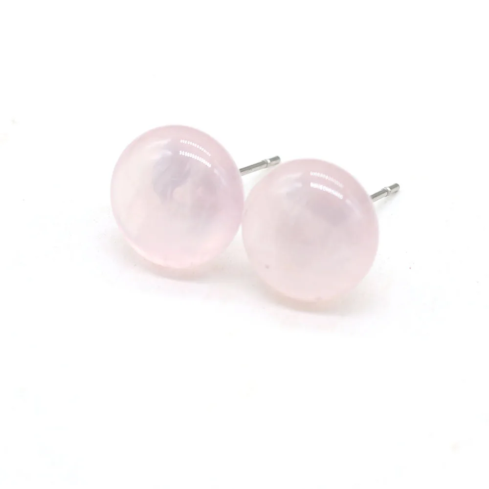 2023 Round Natural Stone Stud Earrings Crystal Rose Quartz Amethyst Malay Jade Agate Tiger Eye Earring for Women Wedding Jewelry