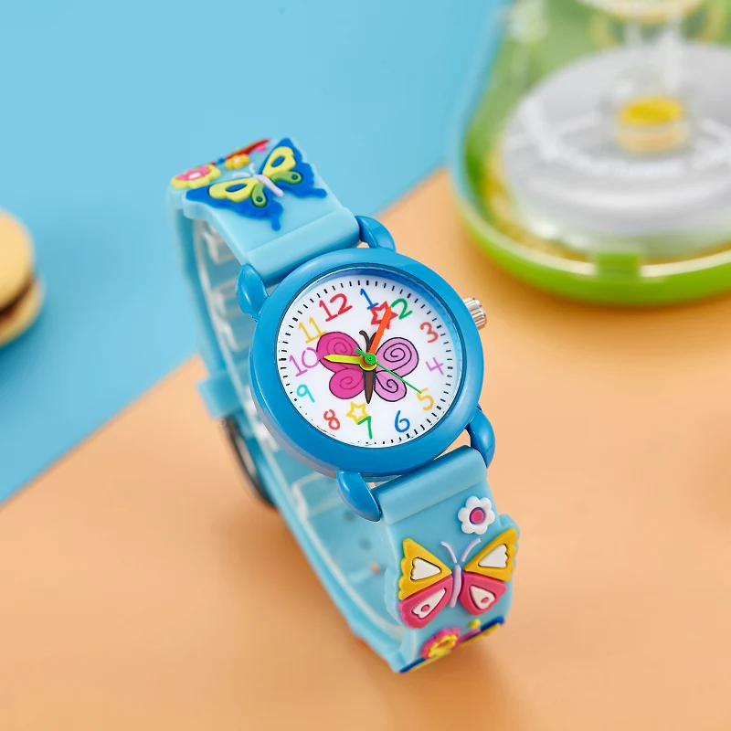 Reloj de pulsera de silicona para niños y niñas, accesorio de pulsera de cuarzo con diseño de mariposas de colores, perfecto para regalo