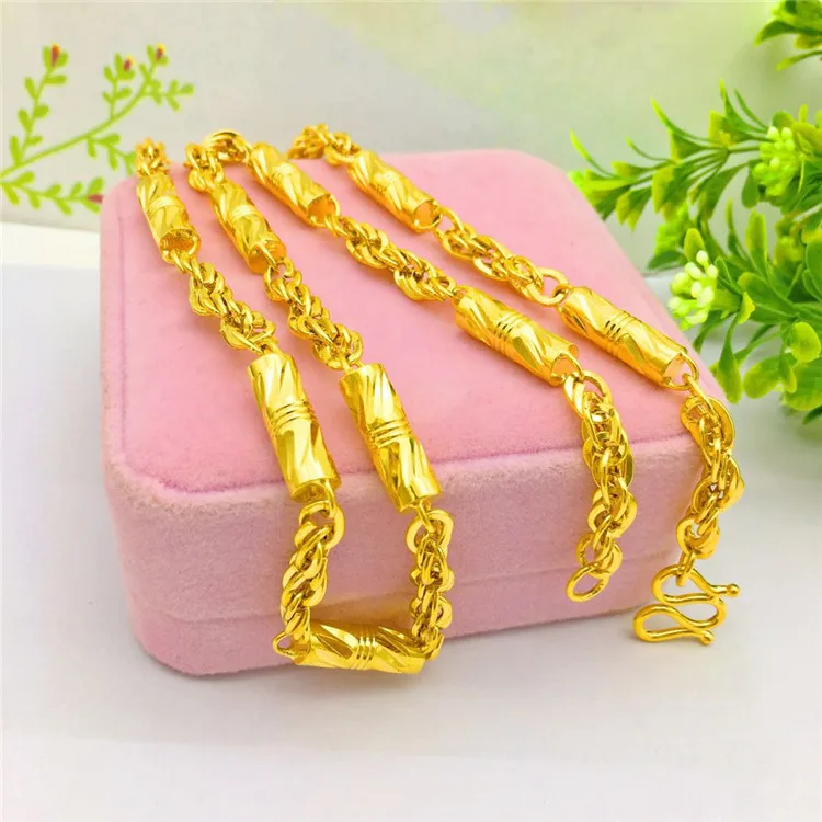 

FASHION KOREAN GOLD 14K NECKLACE YELLOW CHAIN LINEN FLOWER CYLINDRICAL MEN'S NECKLACE FOR WEDDING ENGAGEMENT ANNIVERSARY GIFTS