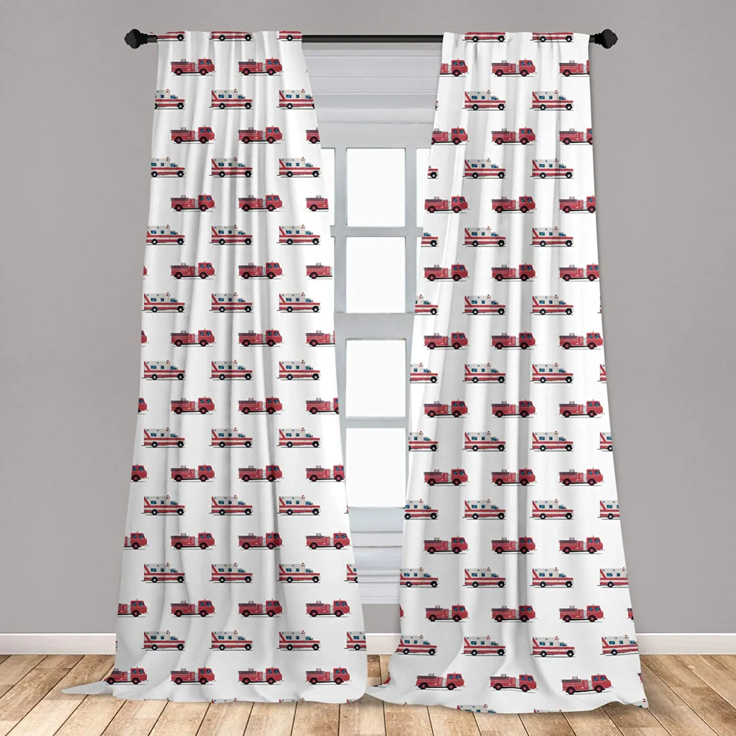 Truck Window Curtains of The Engines and Security Safety and Rescue Vehicles Art Window Drapes with Rod Pocket