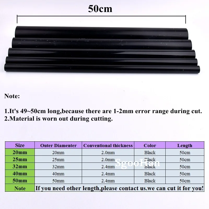 2 sztuk O.D 20 ~ 50mm czarny rura UPVC akwarium rury hydroponicznych sadzenia rama eksperymentalne rury ogrodowe 0.5M długi