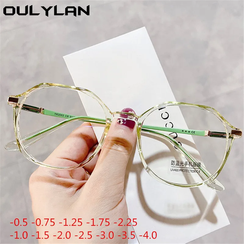 Oulylan Anti-blue Light Finished Myopia Glasses Women MenNearsighted Eyewear Student Prescription Glasses for Sight Minus 2.0