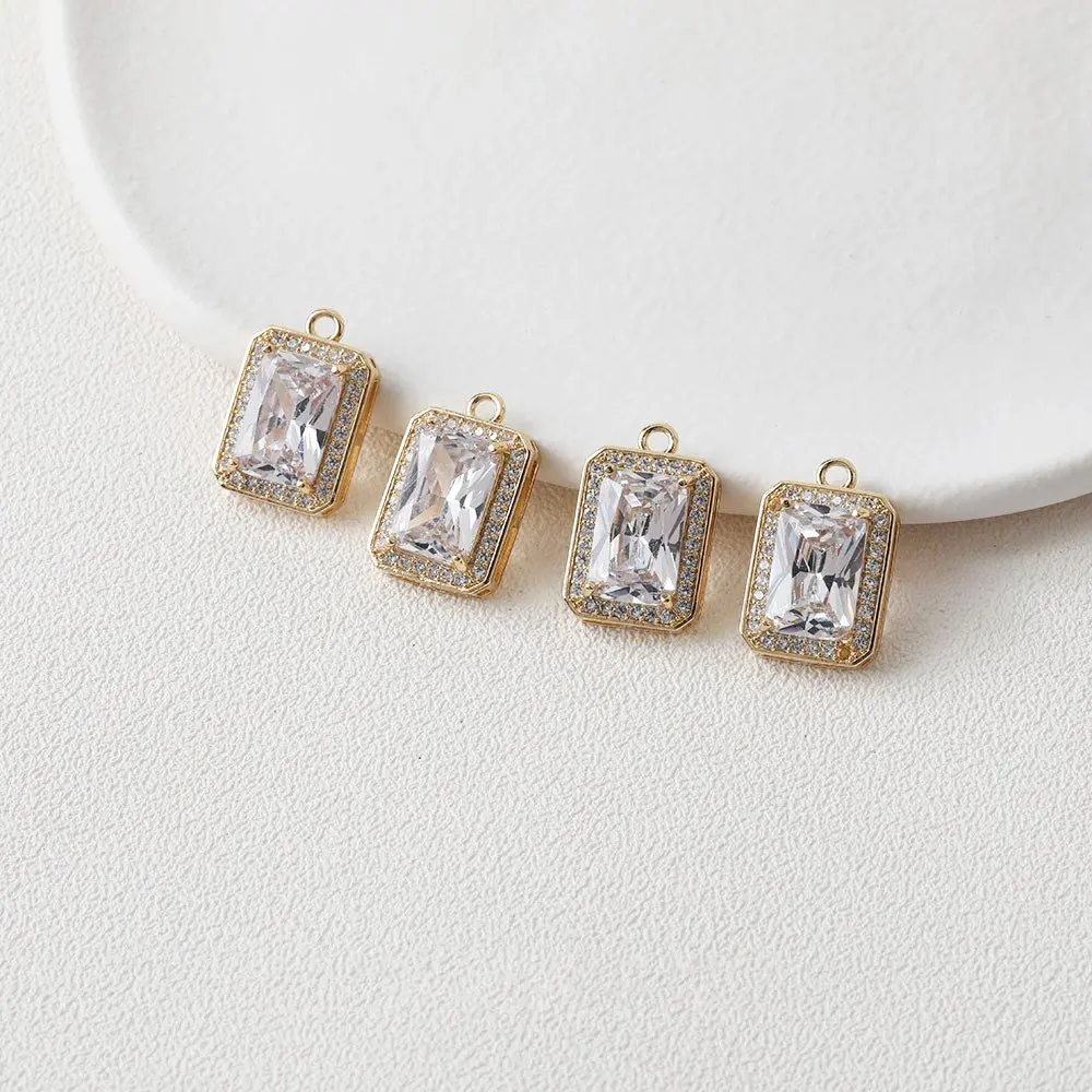 2PCS Gold Plated Rectangular Pendant Zircon Charms Fashion for Jewelry Making Necklace Findings DIY Hand Brass Accessories