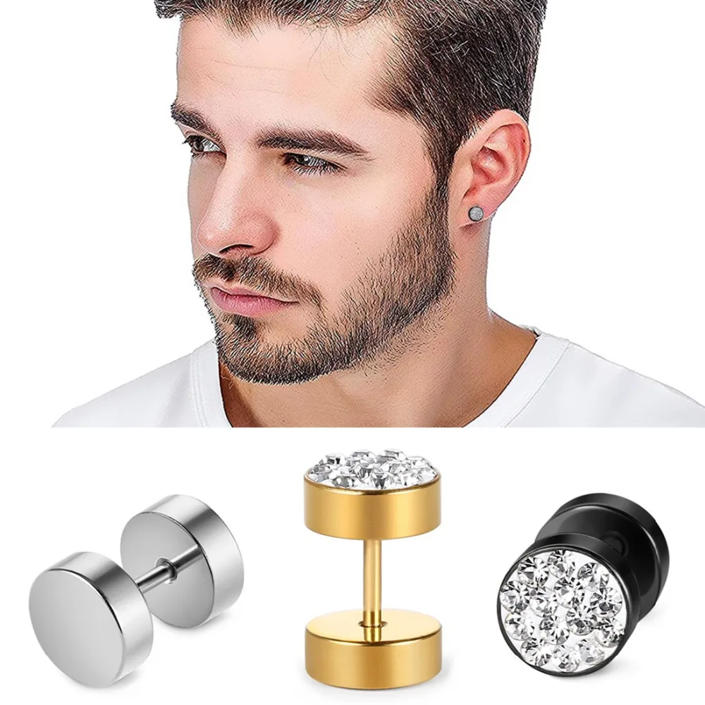 Edelstahl Herren Ohrringe Schwarz/Silber Farbe Ohrstecker für Jungen Tschechische Kristalle Ohrstöpsel Ohrstecker Piercing Schmuck – Detail 3