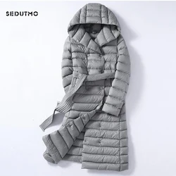 Sedutmo inverno plus size 3xl longo das mulheres para baixo jaquetas ultra leve pato para baixo casaco com capuz outono puffer jaqueta ed226