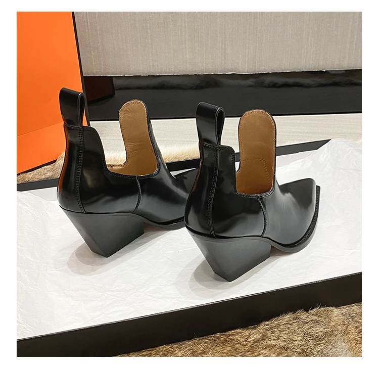 New Sexy Pointed Toe Autumn Shoes Slip On Fashion Women Footwear Dress Shoes For Girls Chunky Heel Ankle Boots Short Boots Lady