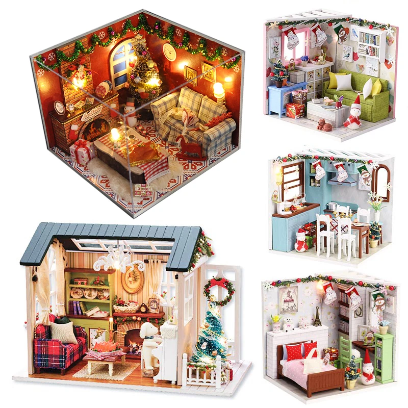 

Doll House Miniature DIY Dollhouse With Furnitures Wooden House Toys For Children Christmas Gifts