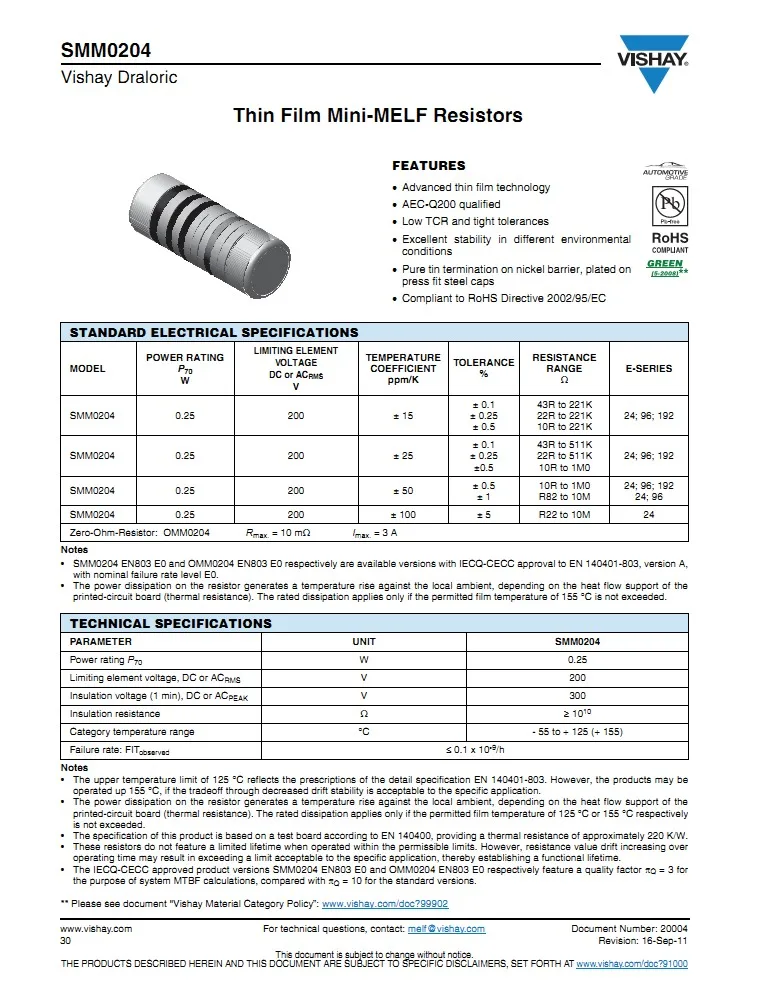 Resistor de Smd smm0204, 1k, 2 k, 10k, 50.9r, 50r, 22 k, 100r, 200r, 0,1%, mma02040e2202bb300, 22 khm, 15/25ppm, 1/4w 0204, 50 peças